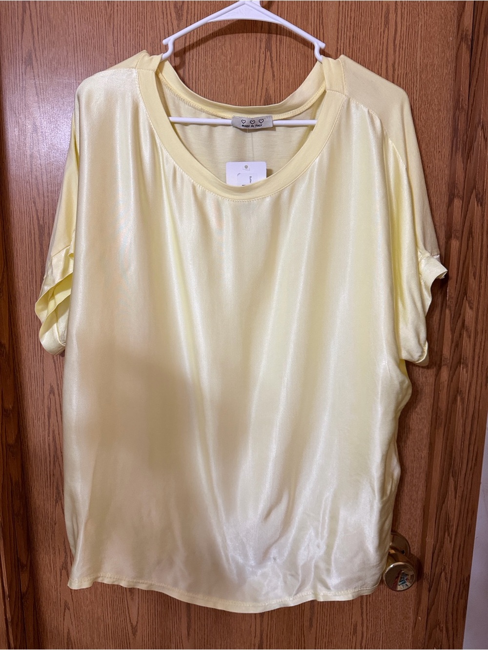 NWT Yolli Women's Soft Satin Short Sleeve Top - Pale Yellow OSFM